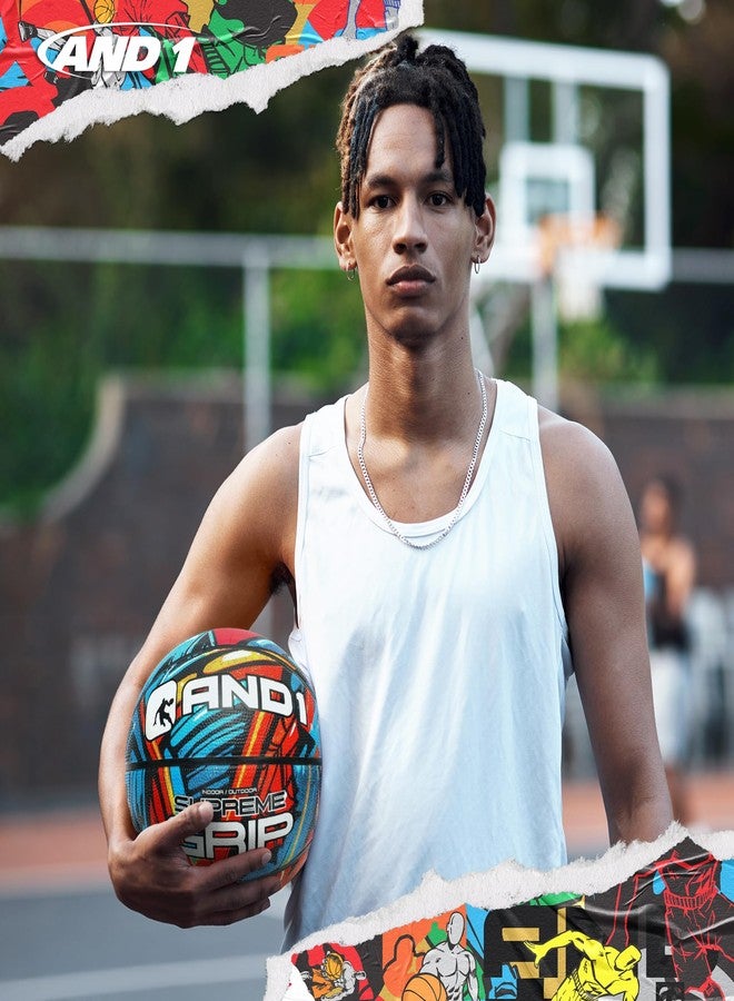 AND1 Supreme Grip Rubber Basketball & Pump- Official Size 7 (29.5”) Streetball, Made for Indoor and Outdoor Basketball Games (Blue/Red), 5A1BK0143N9E2 - Image 5